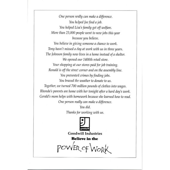 Goodwill Industry  1995 Vintage Print Ad Power of Work u Original - Picture 1 of 4